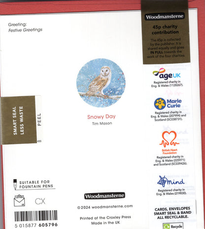 Pack Of 5 Snowy Day Nighty-Night Owl Charity Christmas Cards