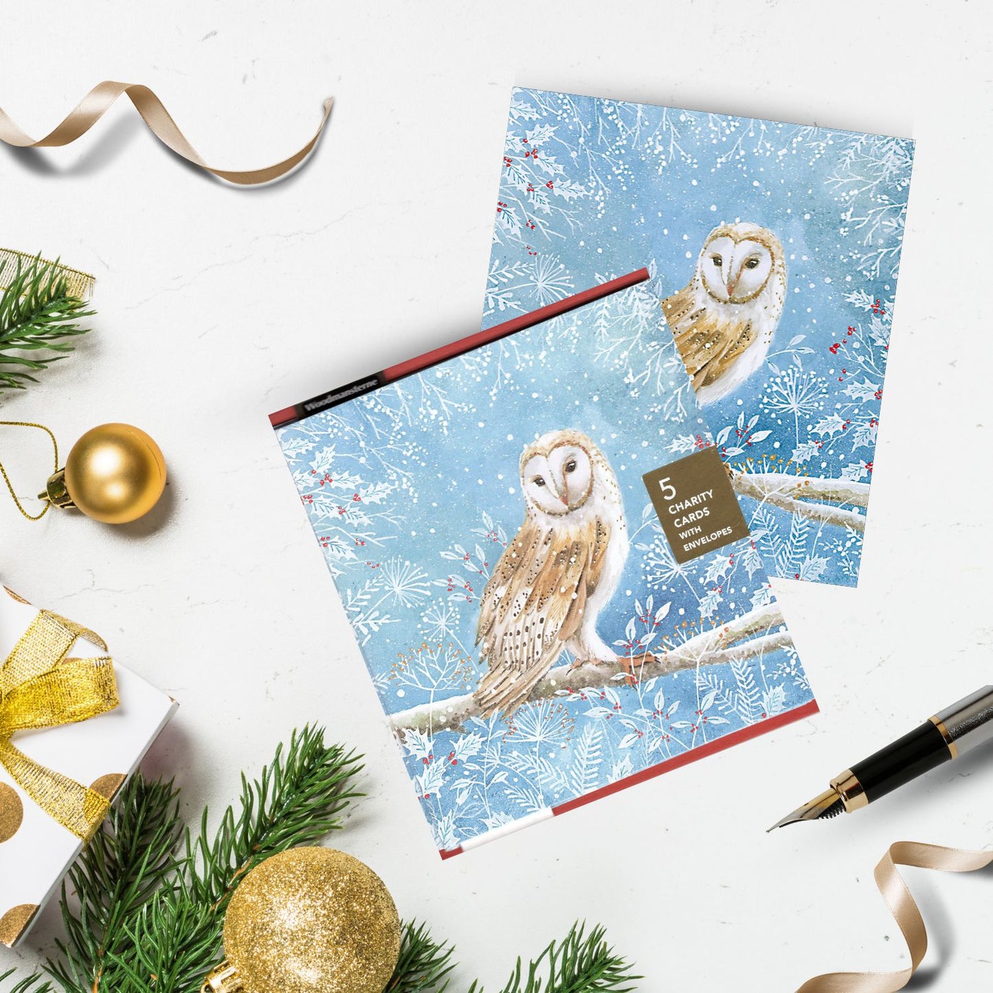 Pack Of 5 Snowy Day Nighty-Night Owl Charity Christmas Cards