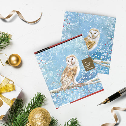 Pack Of 5 Snowy Day Nighty-Night Owl Charity Christmas Cards
