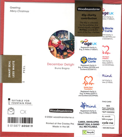 Pack Of 5 December Delights Santa's Snooze Squad! Charity Christmas Cards