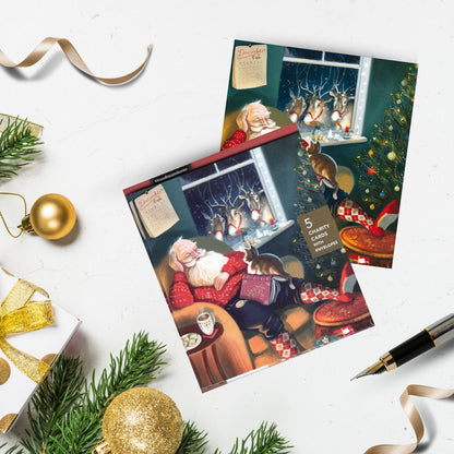 Pack Of 5 December Delights Santa's Snooze Squad! Charity Christmas Cards