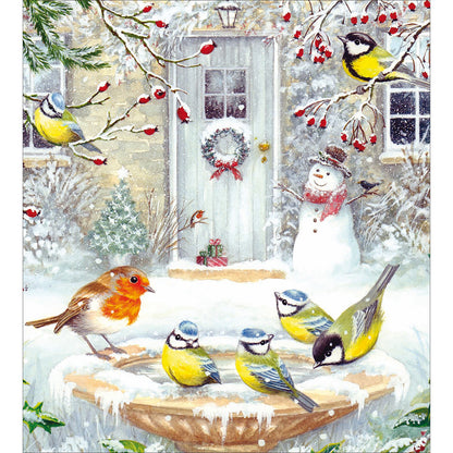 Pack Of 5 Delights Of December Snowman's Bird Party! Charity Christmas Cards