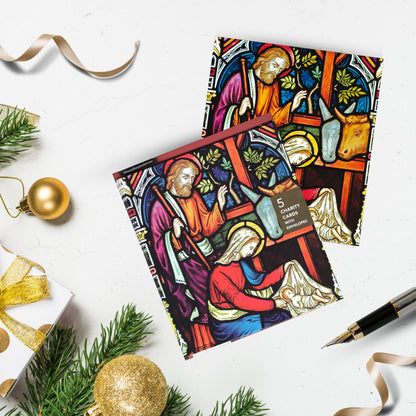 Pack Of 5 The Nativity Joyful Jesus Stained Glass Window Charity Christmas Cards