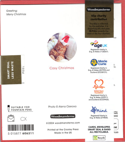 Pack Of 5 Cosy Christmas Purrfect Santa Cat Charity Christmas Cards