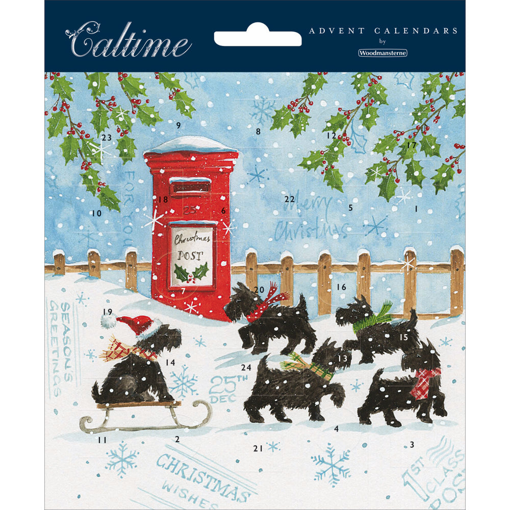 Advent Calendar Card Christmas Post Snowy Scotties Galore! Christmas Advent Card