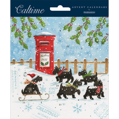 Advent Calendar Card Christmas Post Snowy Scotties Galore! Christmas Advent Card