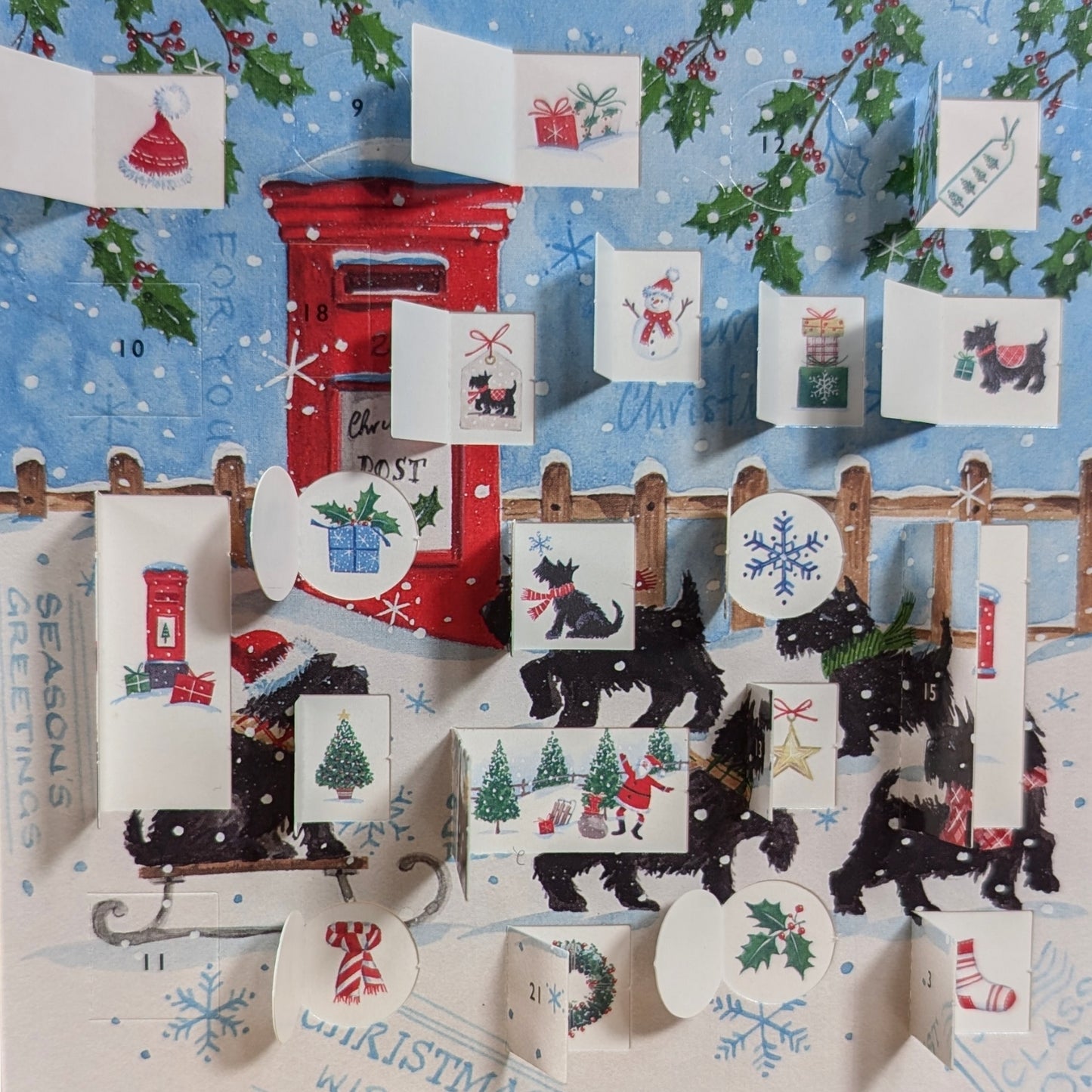 Advent Calendar Card Christmas Post Snowy Scotties Galore! Christmas Advent Card