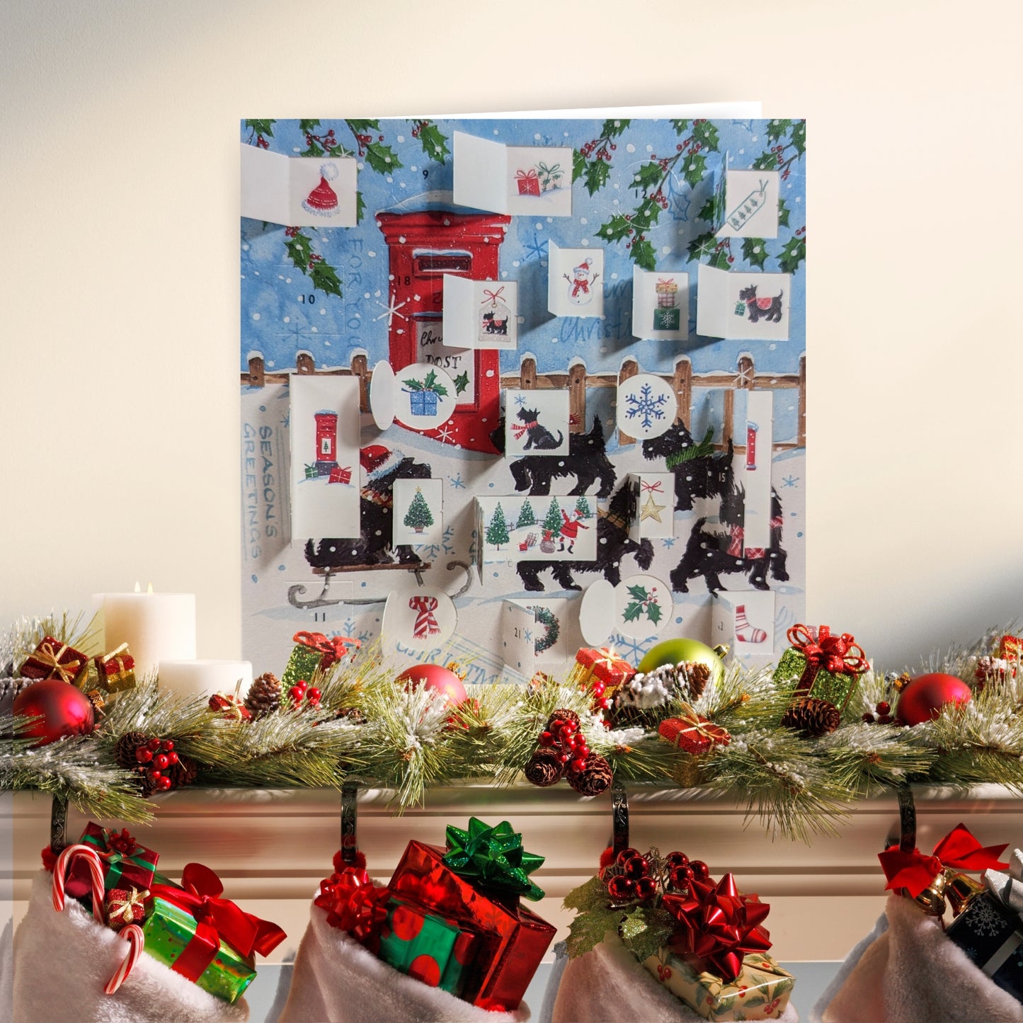 Advent Calendar Card Christmas Post Snowy Scotties Galore! Christmas Advent Card