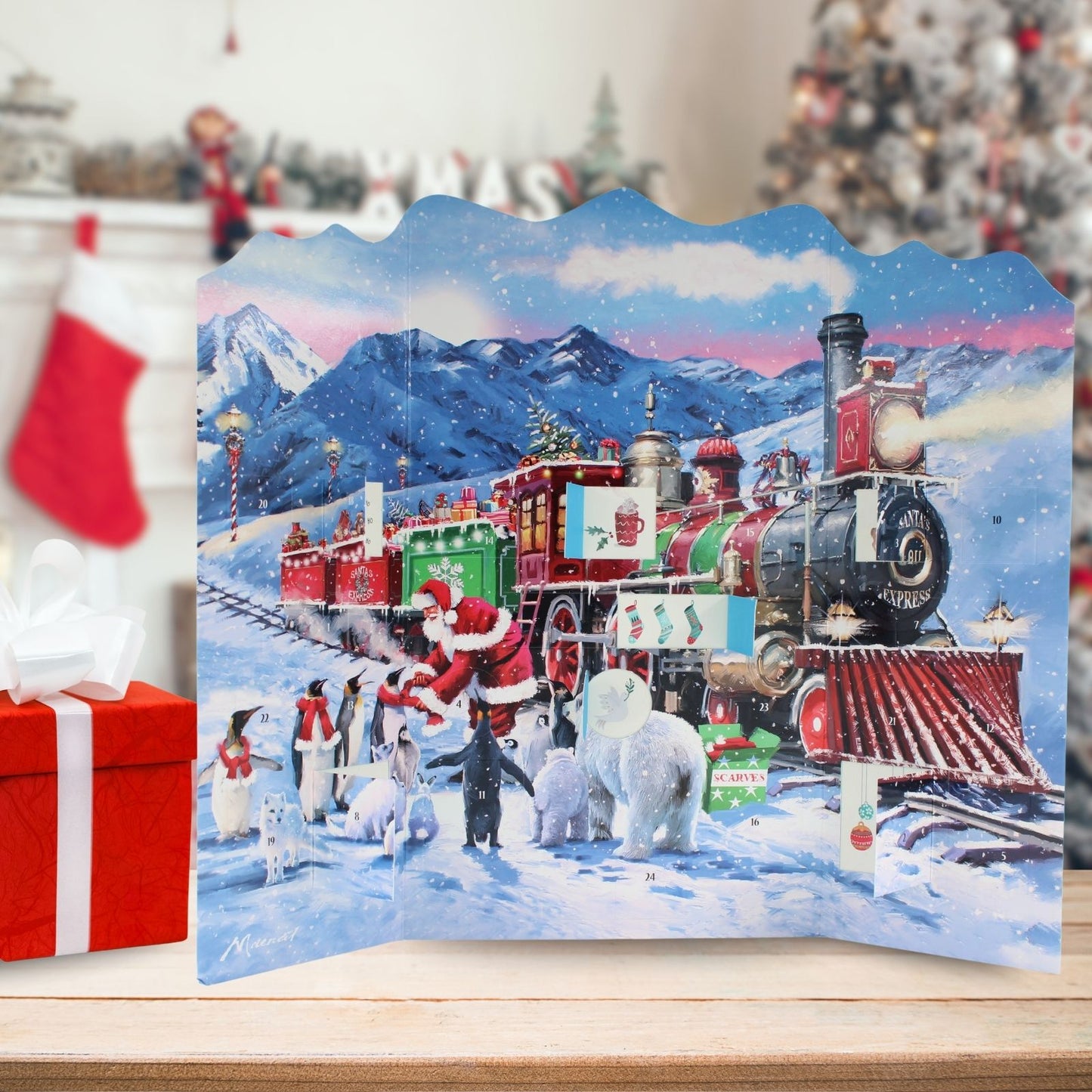 Traditional Freestanding Picture Advent Calendar Santa's Express Christmas Gift