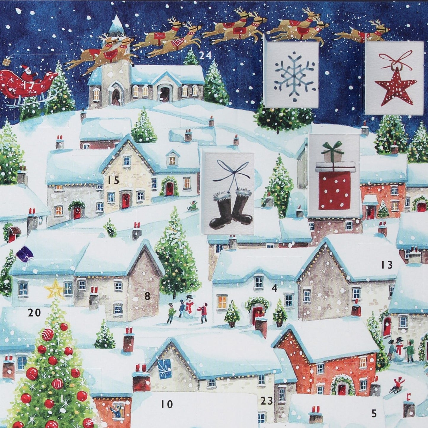 Traditional Picture Advent Calendar Christmas Eve Rooftops Xmas Countdown Gift