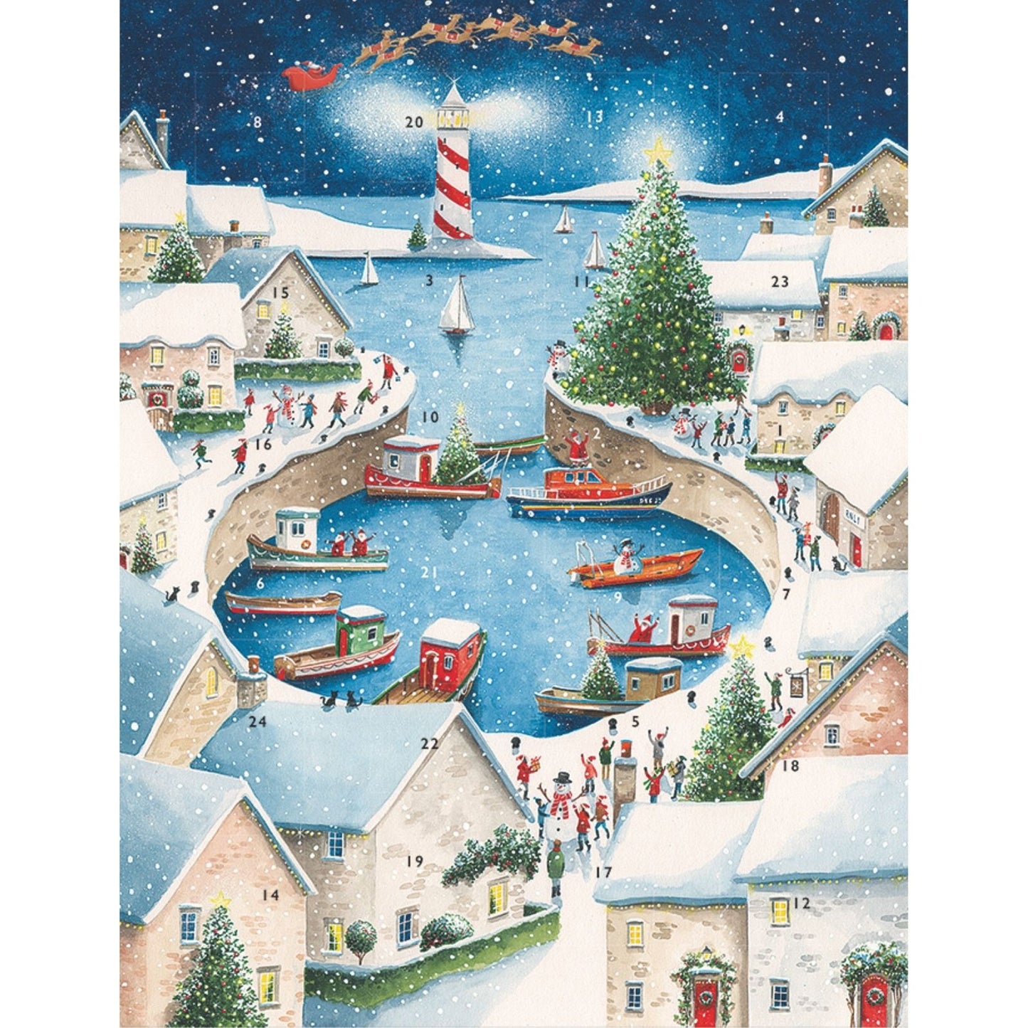 Large Traditional Picture Advent Calendar Harbour Boats Christmas Countdown Gift