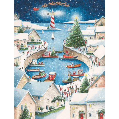 Large Traditional Picture Advent Calendar Harbour Boats Christmas Countdown Gift