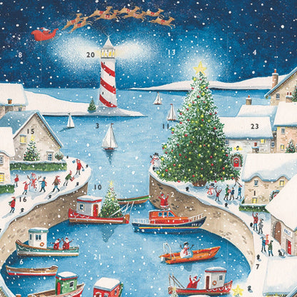 Large Traditional Picture Advent Calendar Harbour Boats Christmas Countdown Gift