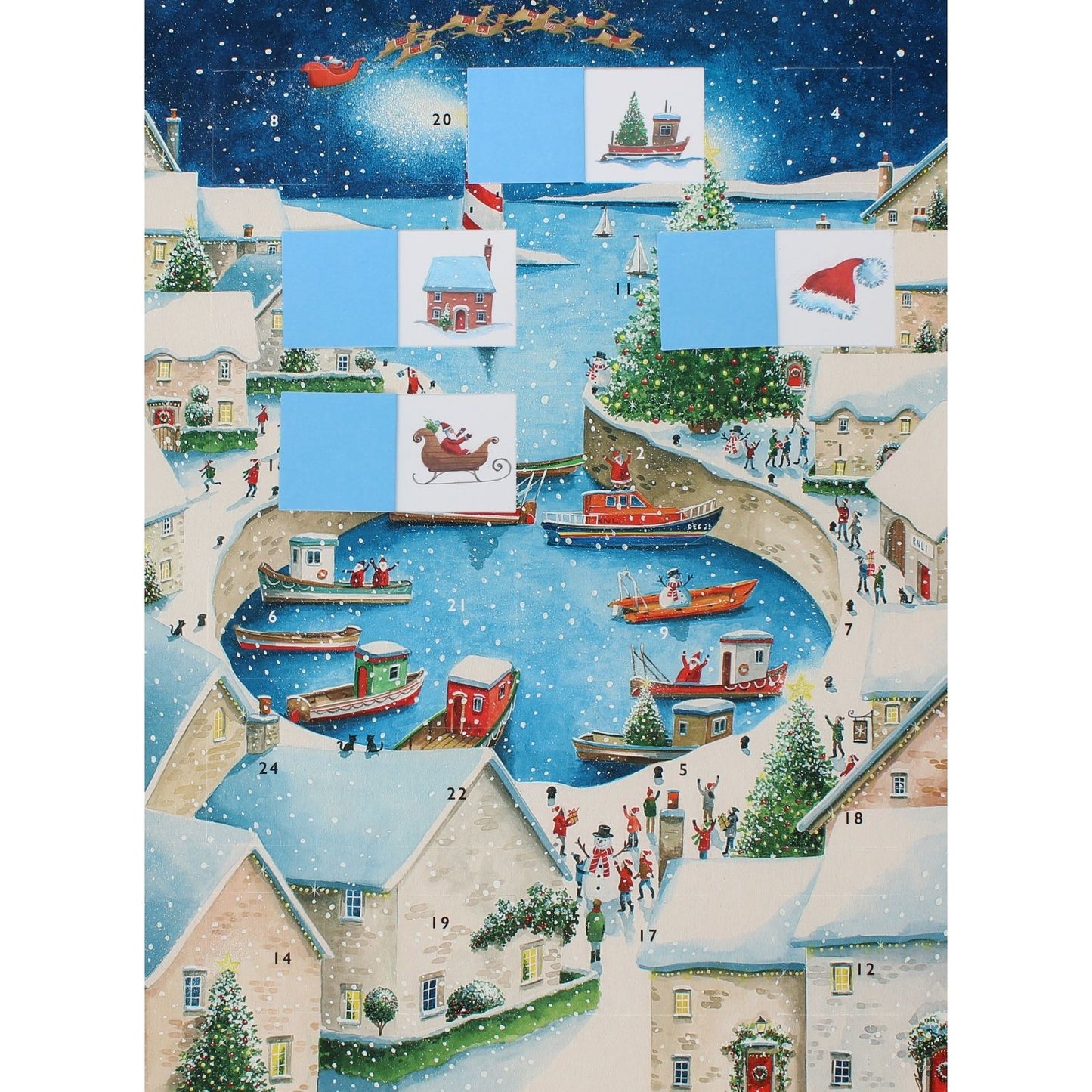 Large Traditional Picture Advent Calendar Harbour Boats Christmas Countdown Gift