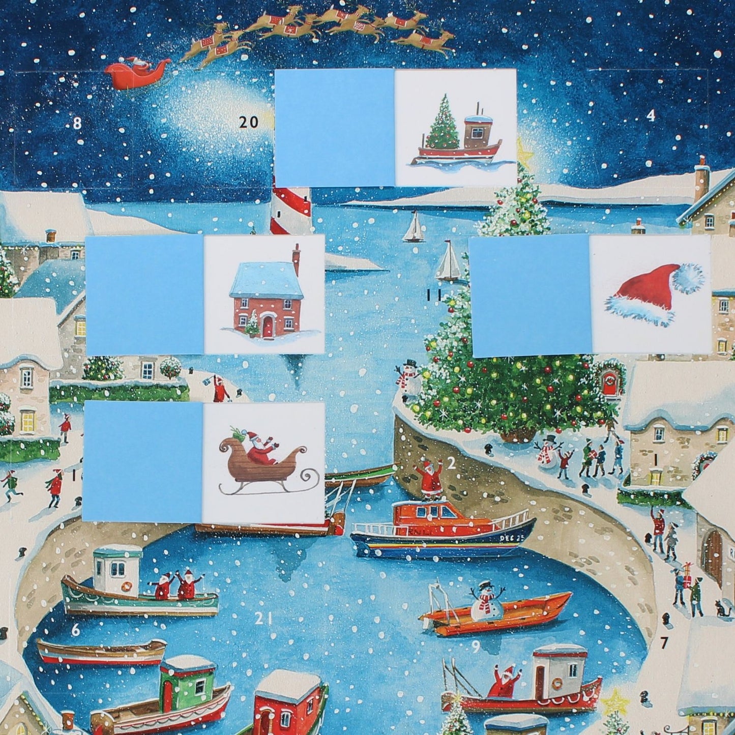 Large Traditional Picture Advent Calendar Harbour Boats Christmas Countdown Gift