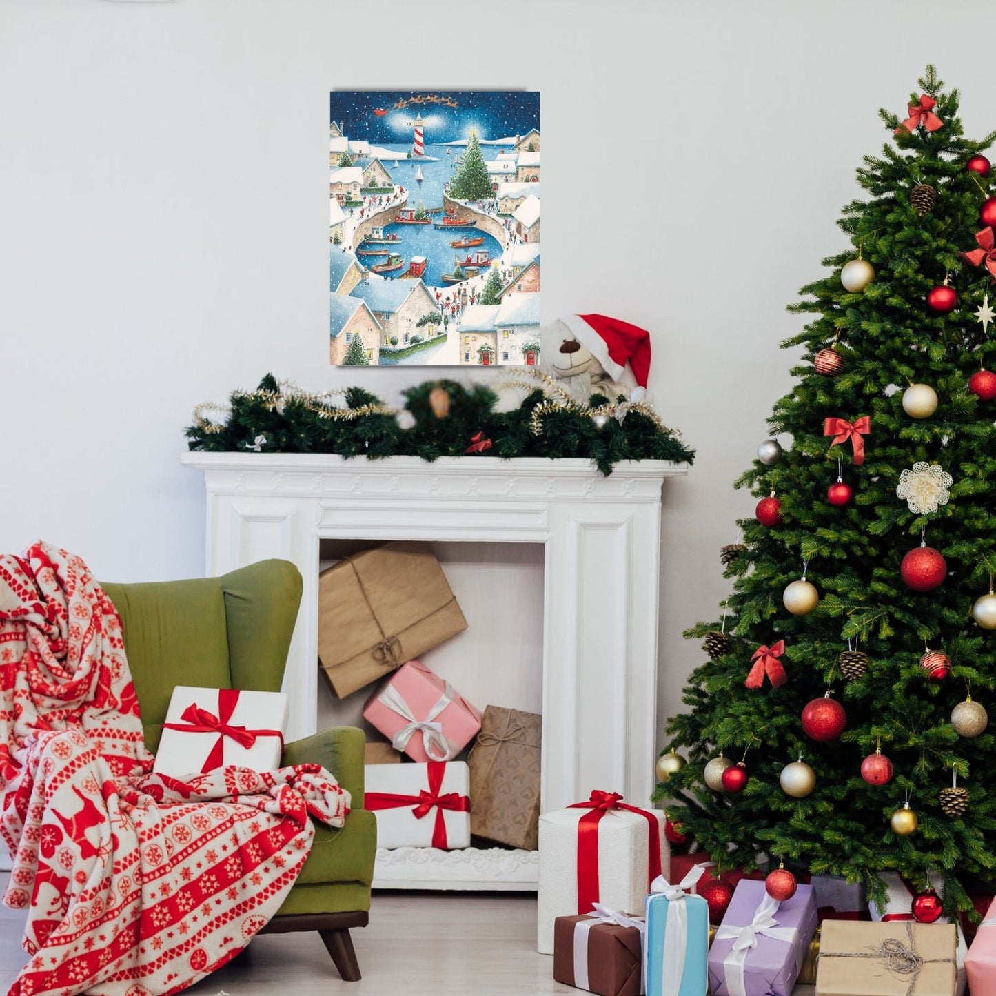 Large Traditional Picture Advent Calendar Harbour Boats Christmas Countdown Gift