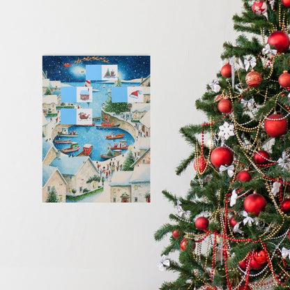 Large Traditional Picture Advent Calendar Harbour Boats Christmas Countdown Gift
