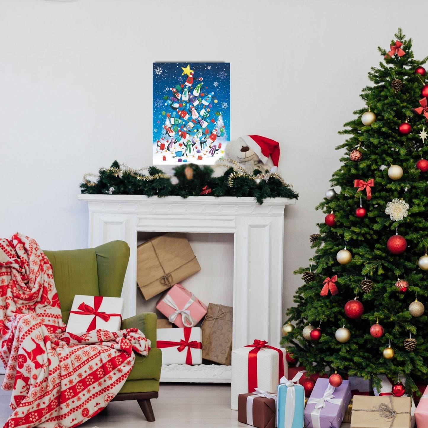 Large Traditional Picture Advent Calendar Penguin Tree Christmas Countdown Gift