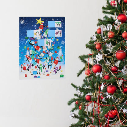 Large Traditional Picture Advent Calendar Penguin Tree Christmas Countdown Gift