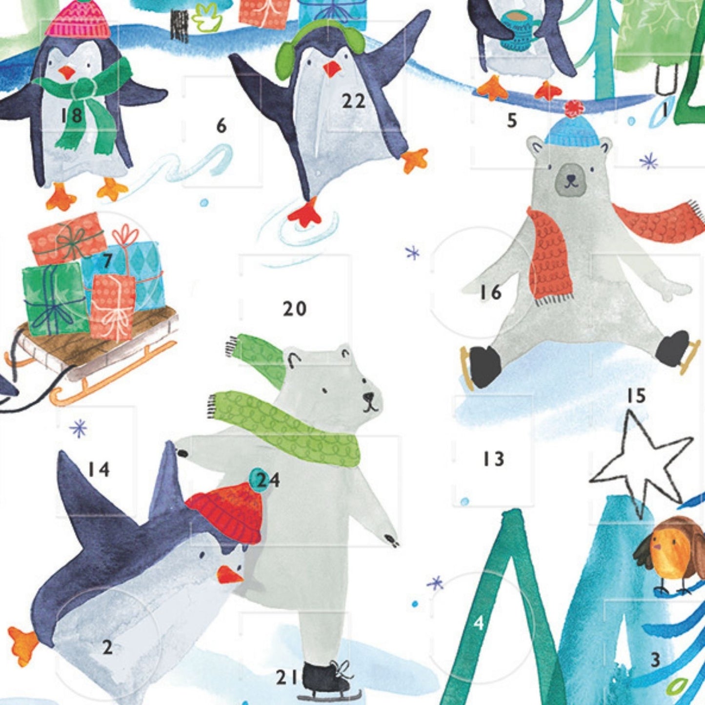 Advent Calendar Christmas Card Penguins & Bears Xmas Countdown Greeting Card