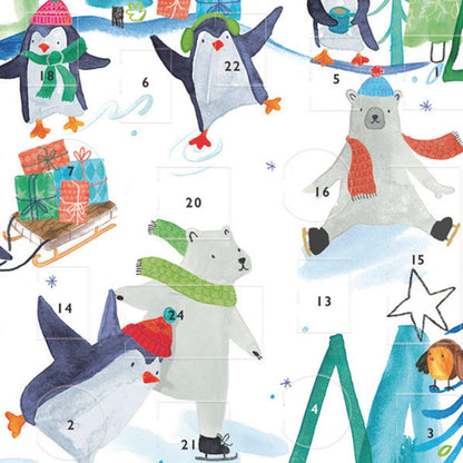 Advent Calendar Christmas Card Penguins & Bears Xmas Countdown Greeting Card