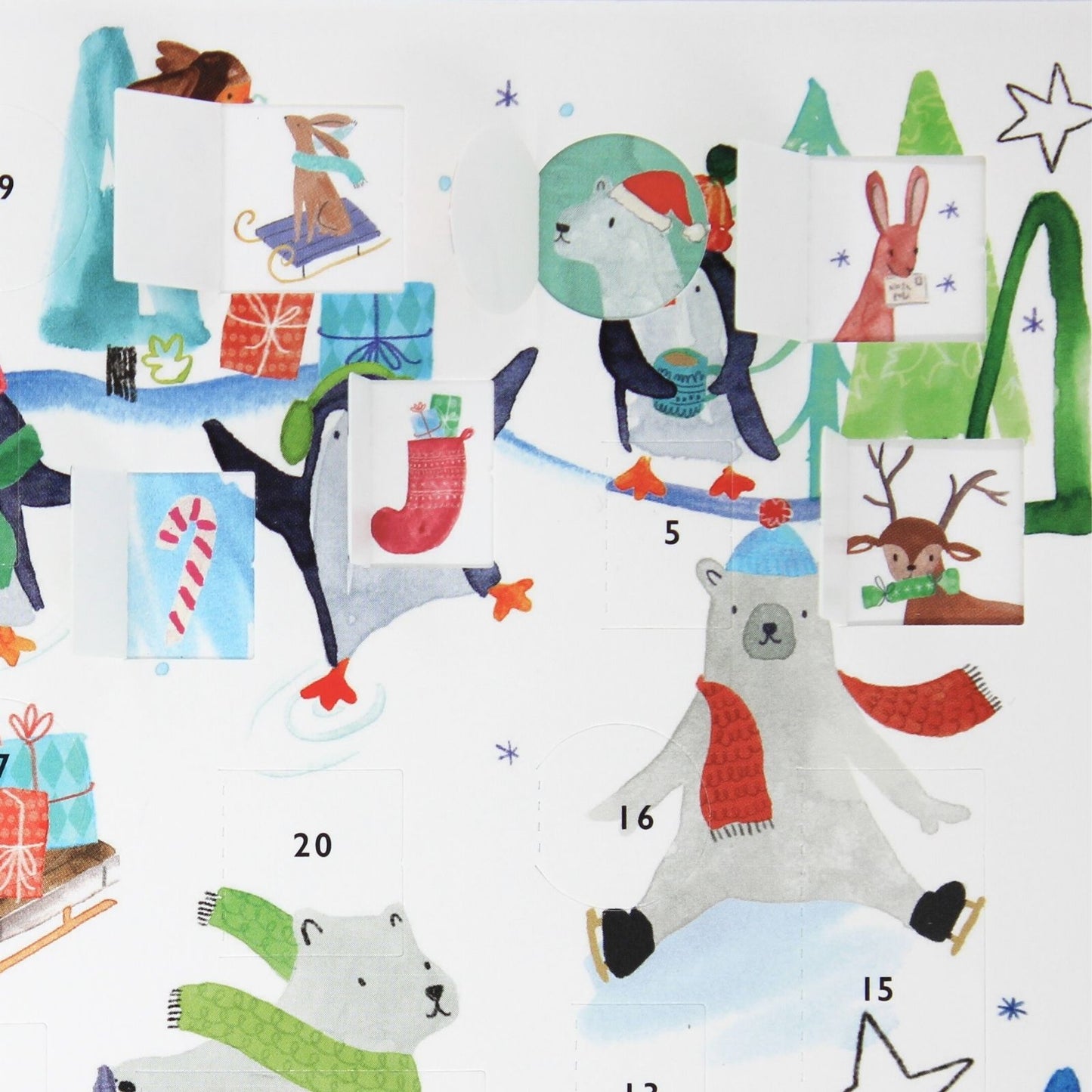 Advent Calendar Christmas Card Penguins & Bears Xmas Countdown Greeting Card