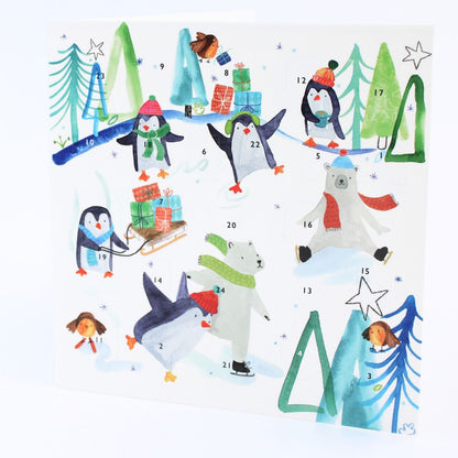 Advent Calendar Christmas Card Penguins & Bears Xmas Countdown Greeting Card