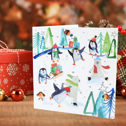 Advent Calendar Christmas Card Penguins & Bears Xmas Countdown Greeting Card