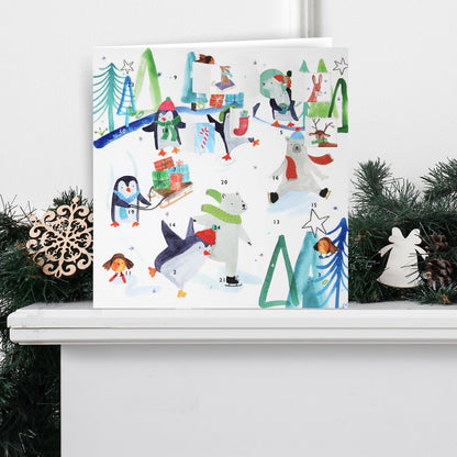 Advent Calendar Christmas Card Penguins & Bears Xmas Countdown Greeting Card