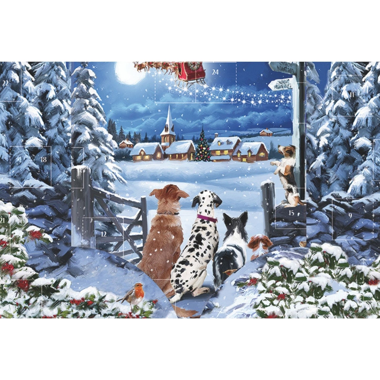 Traditional Freestanding Advent Calendar Dogs Waiting Christmas Countdown Gift