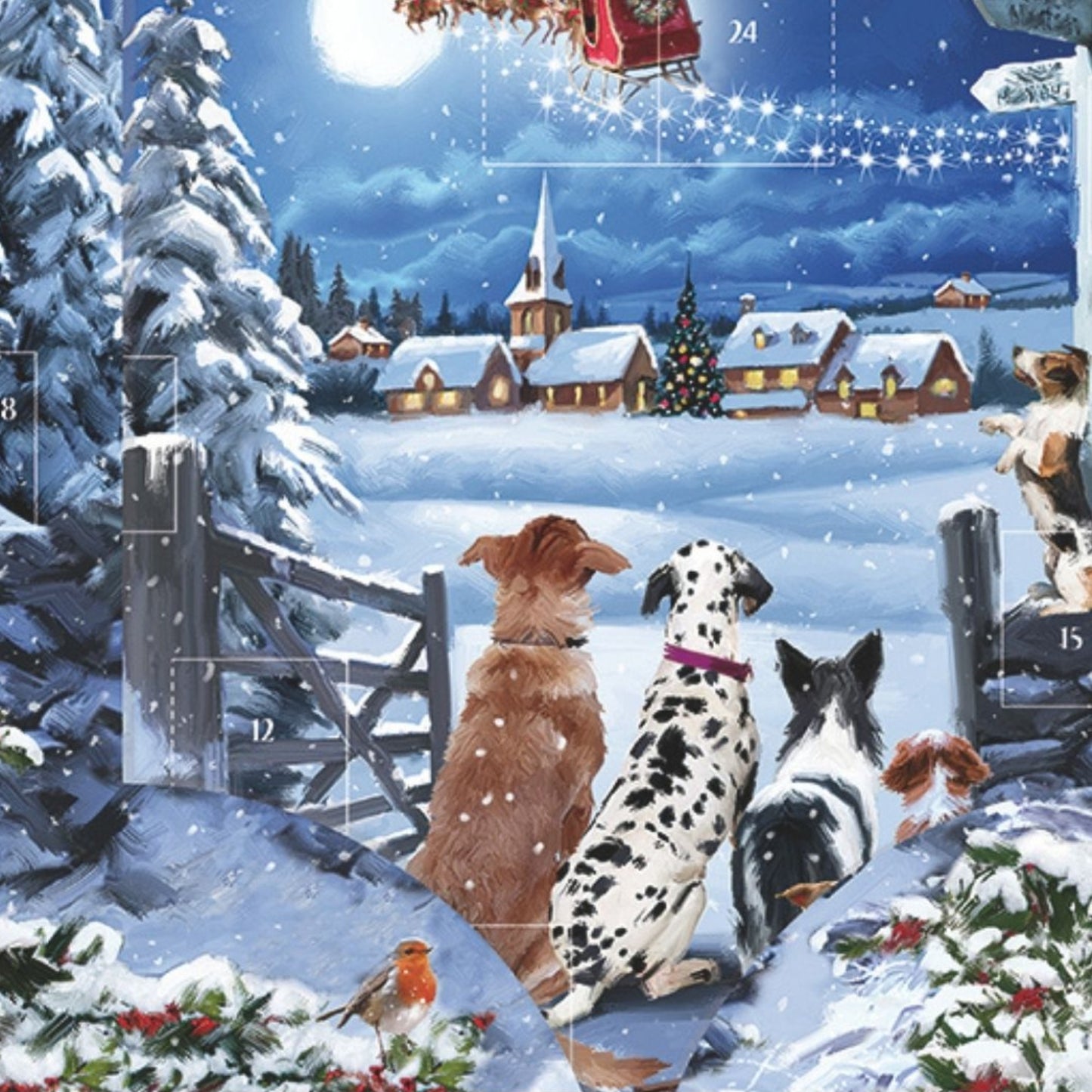 Traditional Freestanding Advent Calendar Dogs Waiting Christmas Countdown Gift