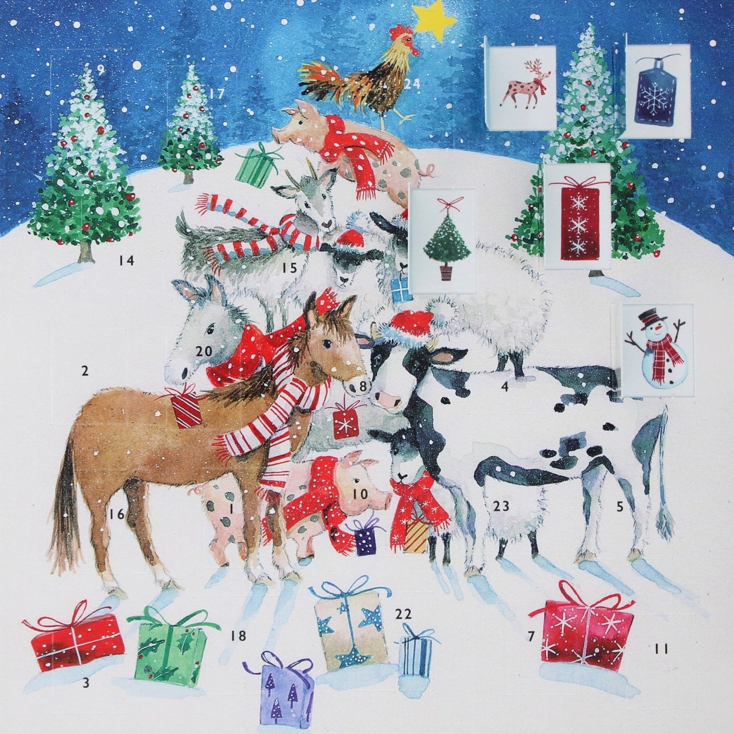 Traditional Picture Advent Calendar Farmyard Animals Christmas Countdown Gift