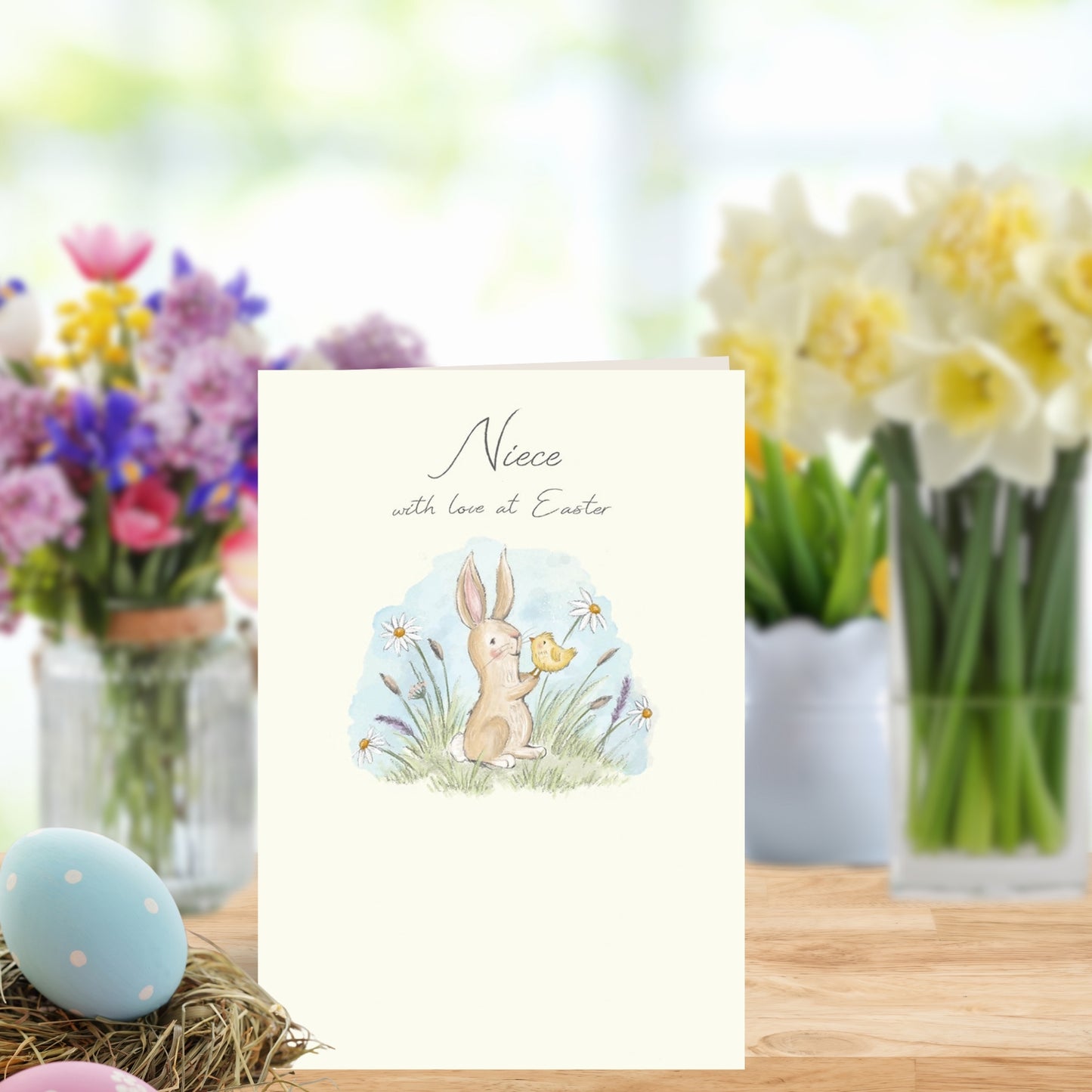 Niece Bunny & Chick With Love At Easter Card