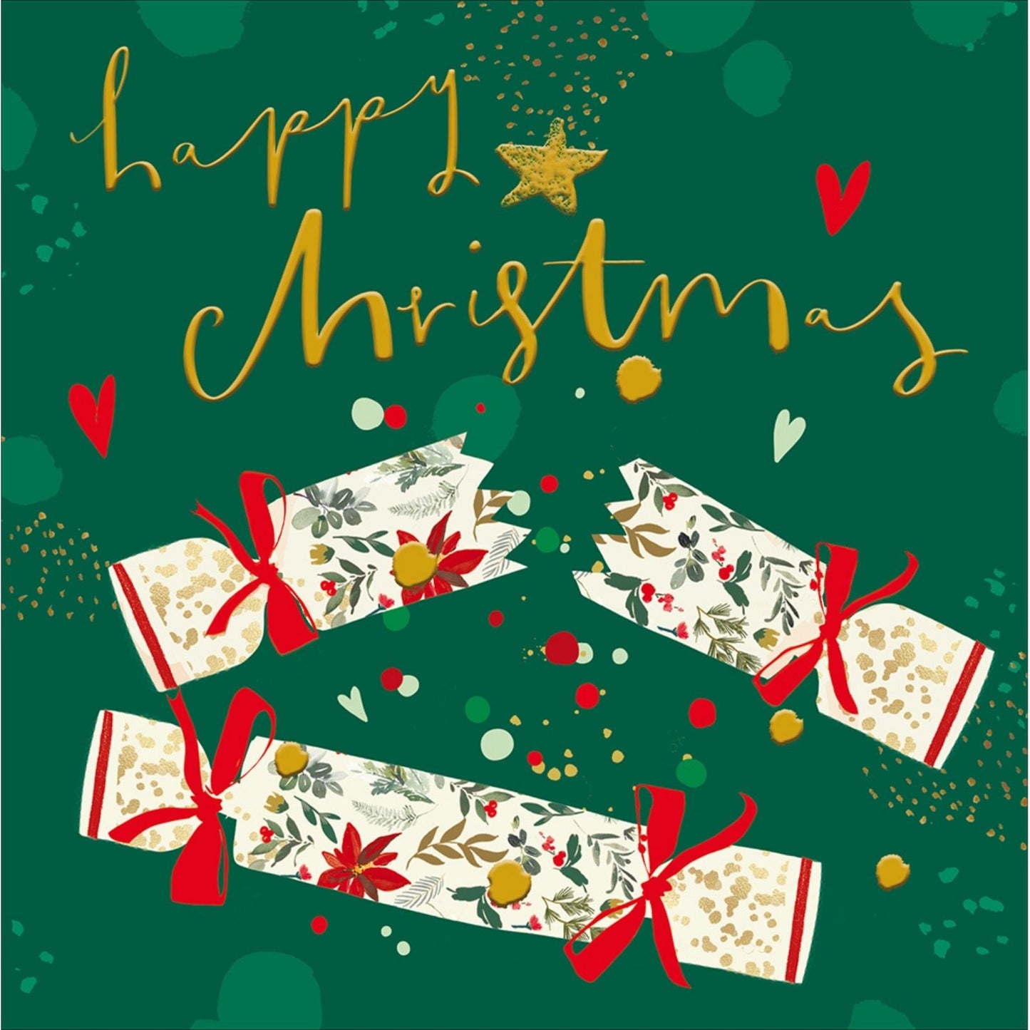 Artistic Christmas Card Gold Foiled Crackers Happy Christmas Xmas Greetings