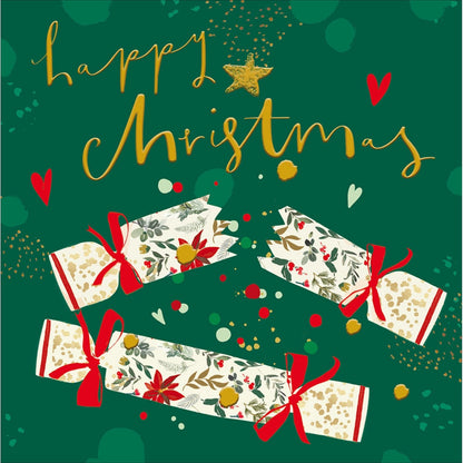 Artistic Christmas Card Gold Foiled Crackers Happy Christmas Xmas Greetings
