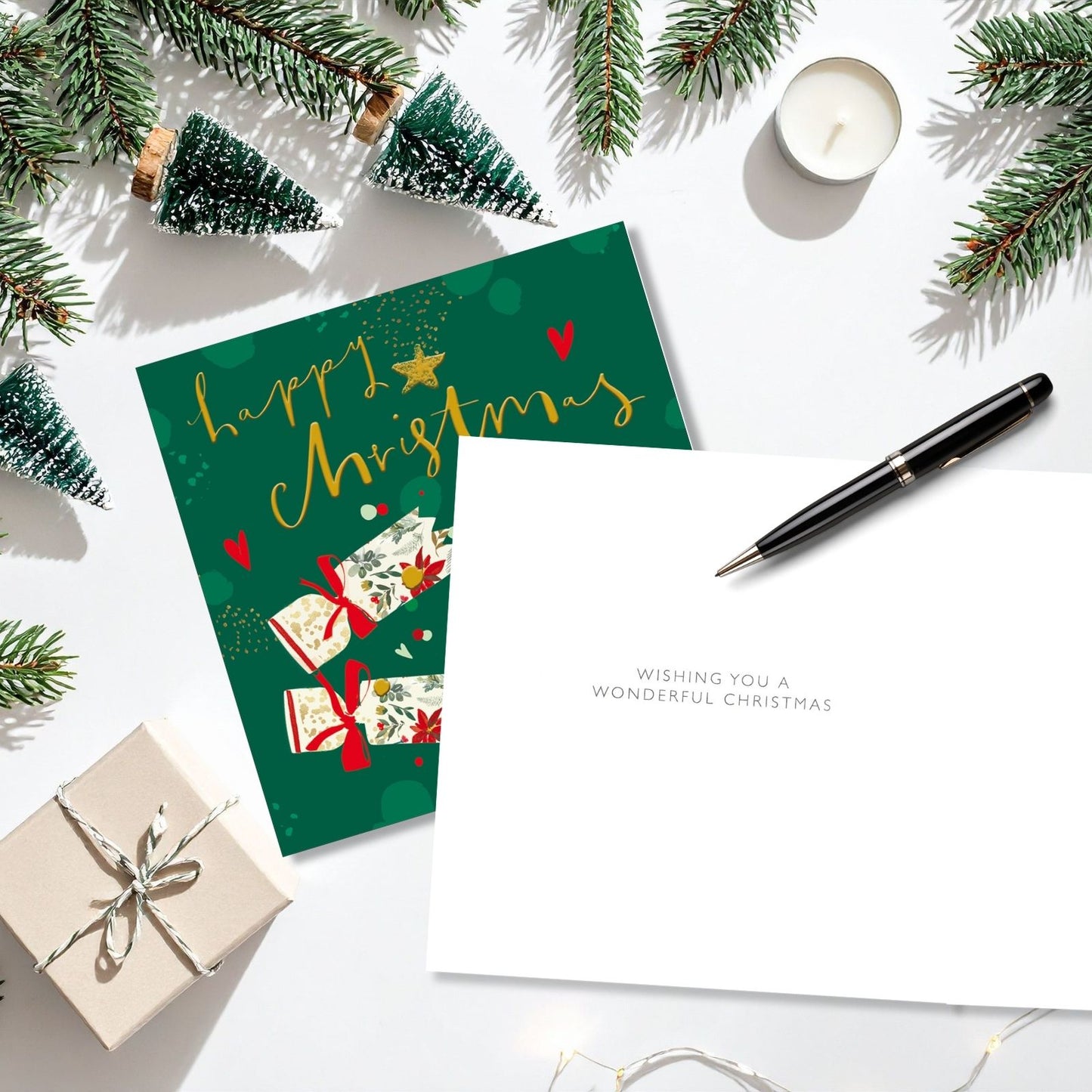 Artistic Christmas Card Gold Foiled Crackers Happy Christmas Xmas Greetings