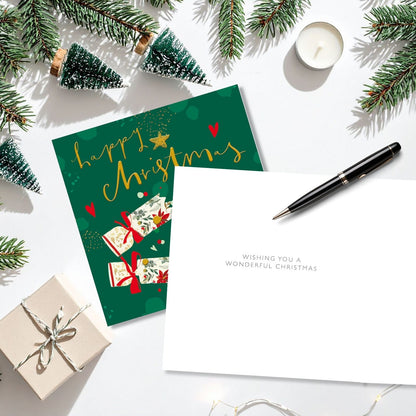 Artistic Christmas Card Gold Foiled Crackers Happy Christmas Xmas Greetings