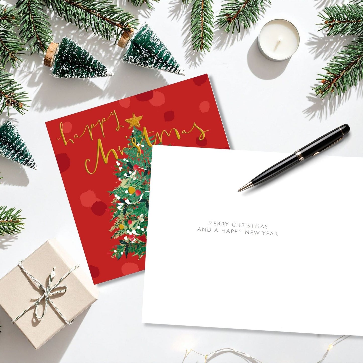 Artistic Christmas Card Gold Foiled Tree Happy Christmas Xmas Greetings