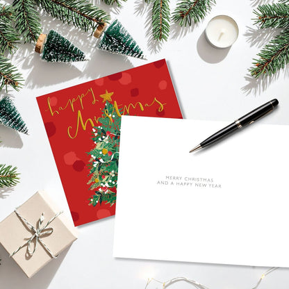Artistic Christmas Card Gold Foiled Tree Happy Christmas Xmas Greetings