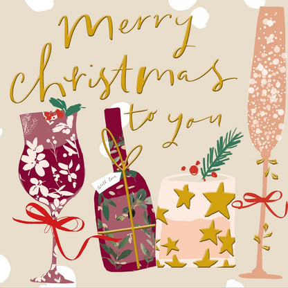 Artistic Christmas Card Gold Foiled Cocktails Merry Christmas Xmas Greetings