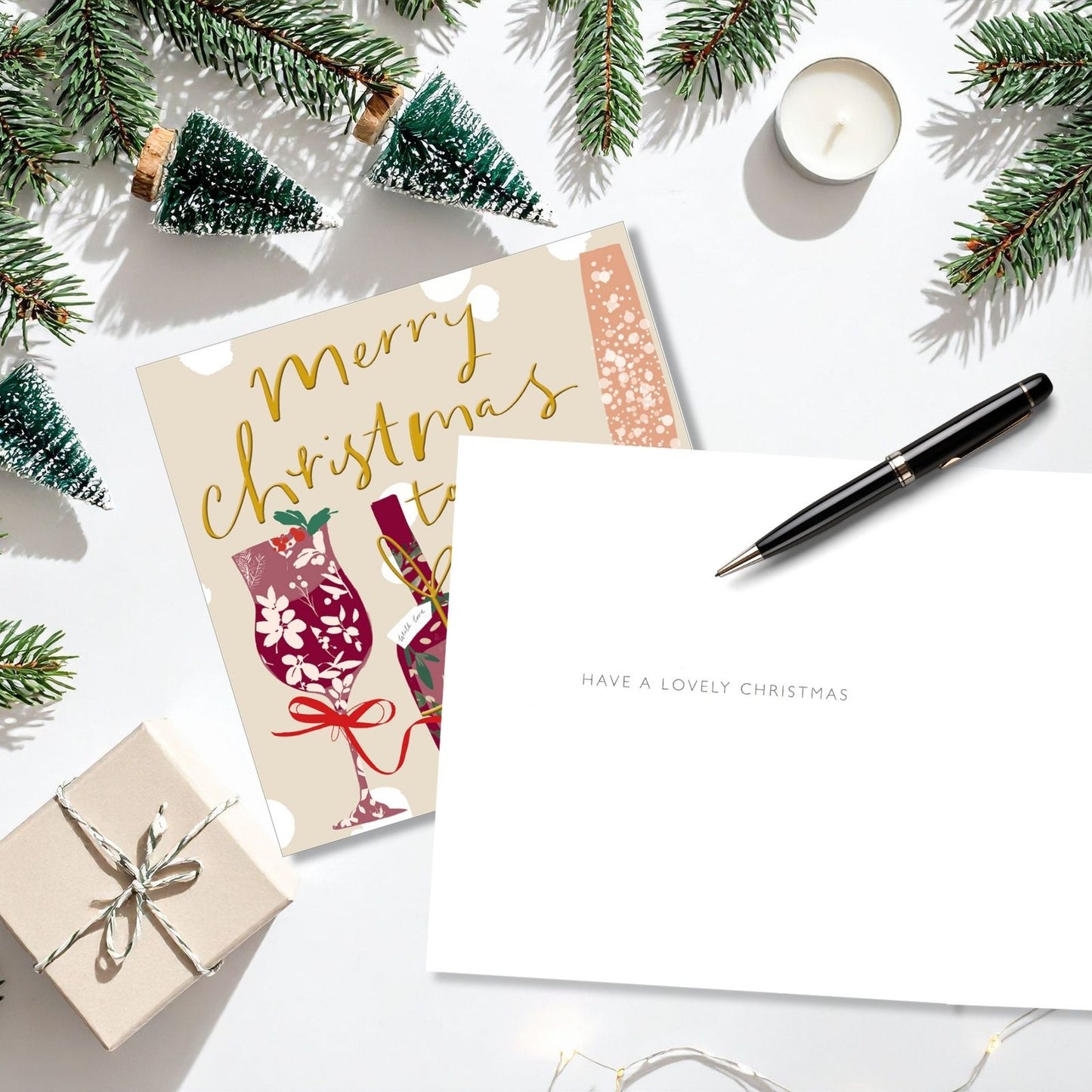 Artistic Christmas Card Gold Foiled Cocktails Merry Christmas Xmas Greetings