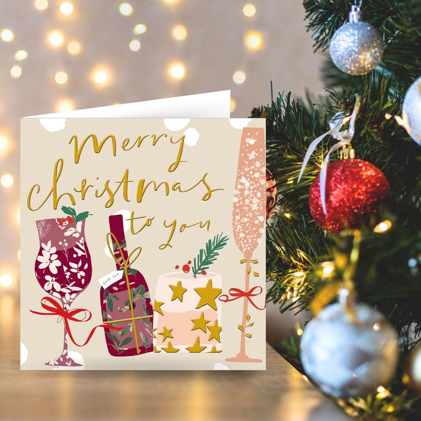 Artistic Christmas Card Gold Foiled Cocktails Merry Christmas Xmas Greetings
