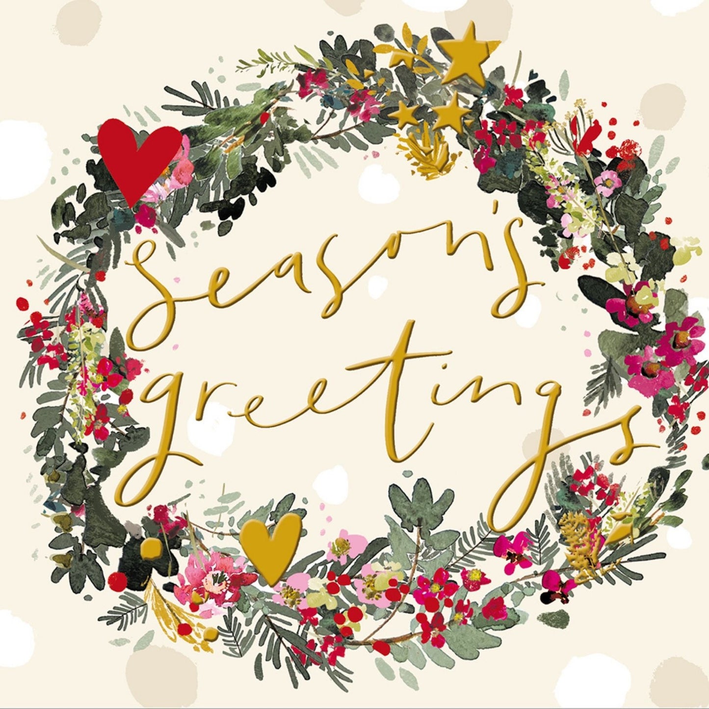 Artistic Christmas Card Gold Foiled Wreath Season's Greetings Xmas Greetings