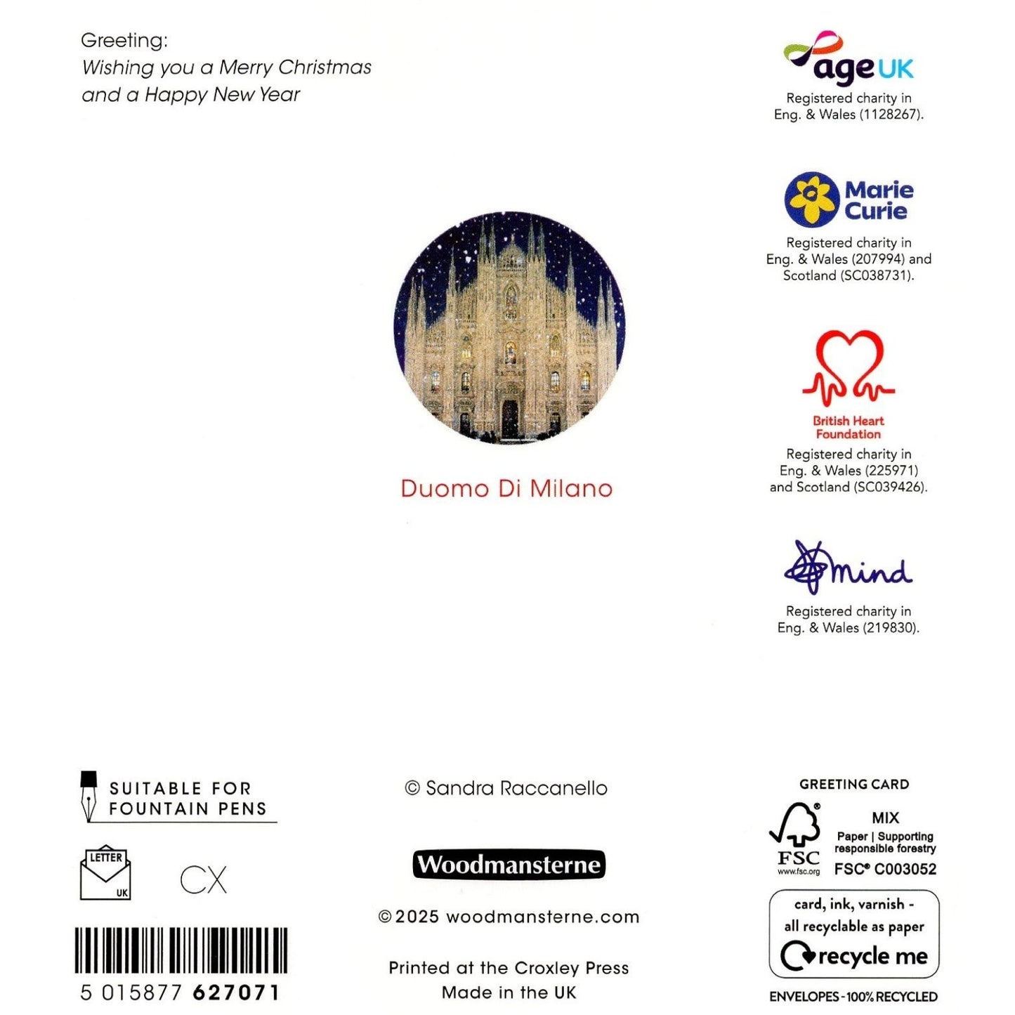 Pack of 5 Charity Christmas Cards Milan Cathedral Cards Multiple Charities