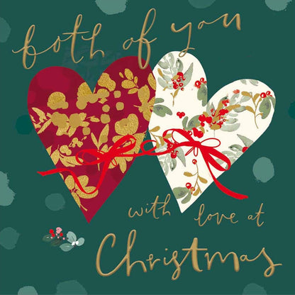 Both Of You Christmas Card Artistic Foiled Love Hearts Wreath Xmas Greetings