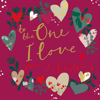 One I Love Christmas Card Artistic Gold Foiled Love Hearts Wreath Xmas Greetings
