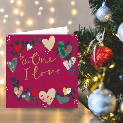One I Love Christmas Card Artistic Gold Foiled Love Hearts Wreath Xmas Greetings