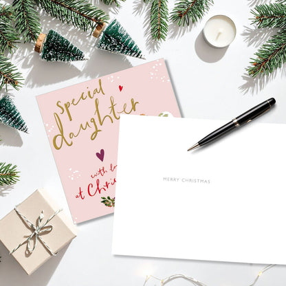 Special Daughter Christmas Card Artistic Gold Foiled Love Heart Xmas Greetings
