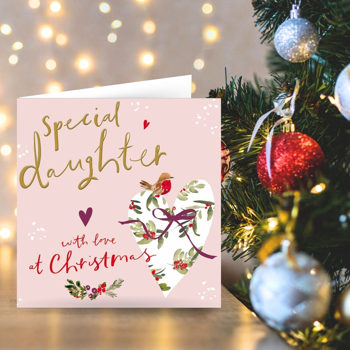 Special Daughter Christmas Card Artistic Gold Foiled Love Heart Xmas Greetings