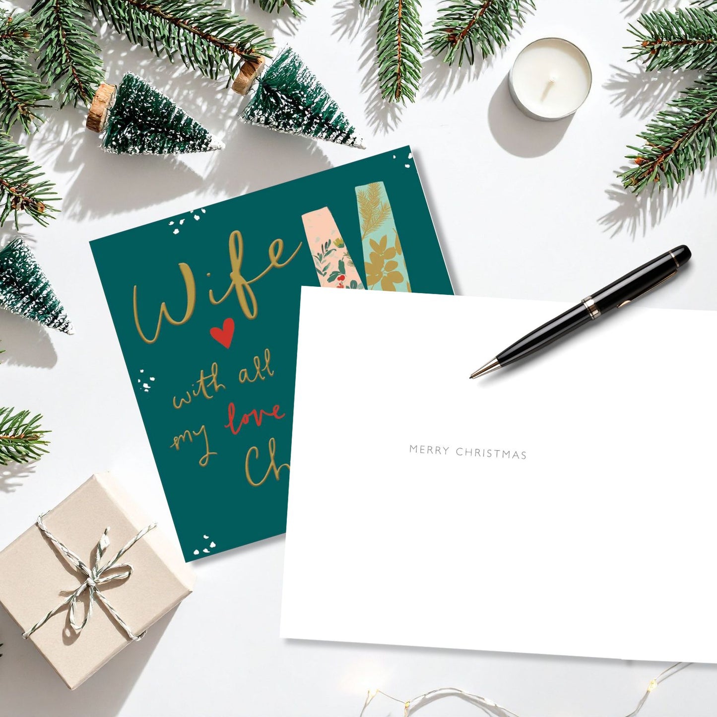 Wife Christmas Card Gold Foiled Champagne Toast With All My Love Xmas Greetings